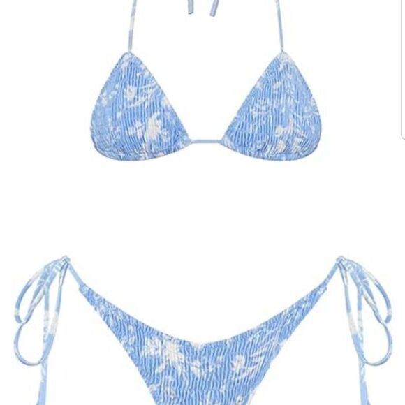 VOLAFA Women's Triangle Bikini String Swimsuit Print Tie Smocked Ruched Two Piec - Picture 8 of 14